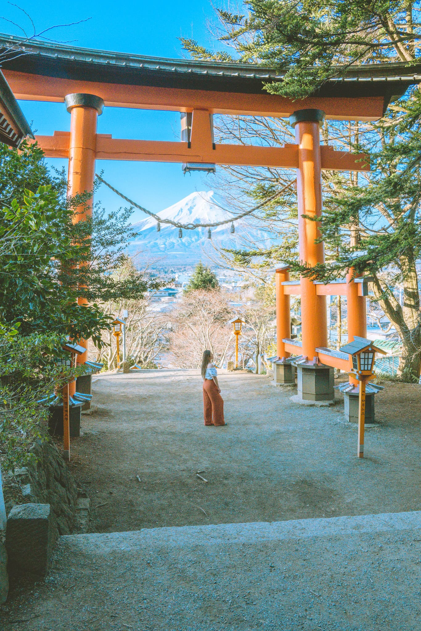 Torii gate with Mt. Fuji view at Arakuyama Sengen Park.