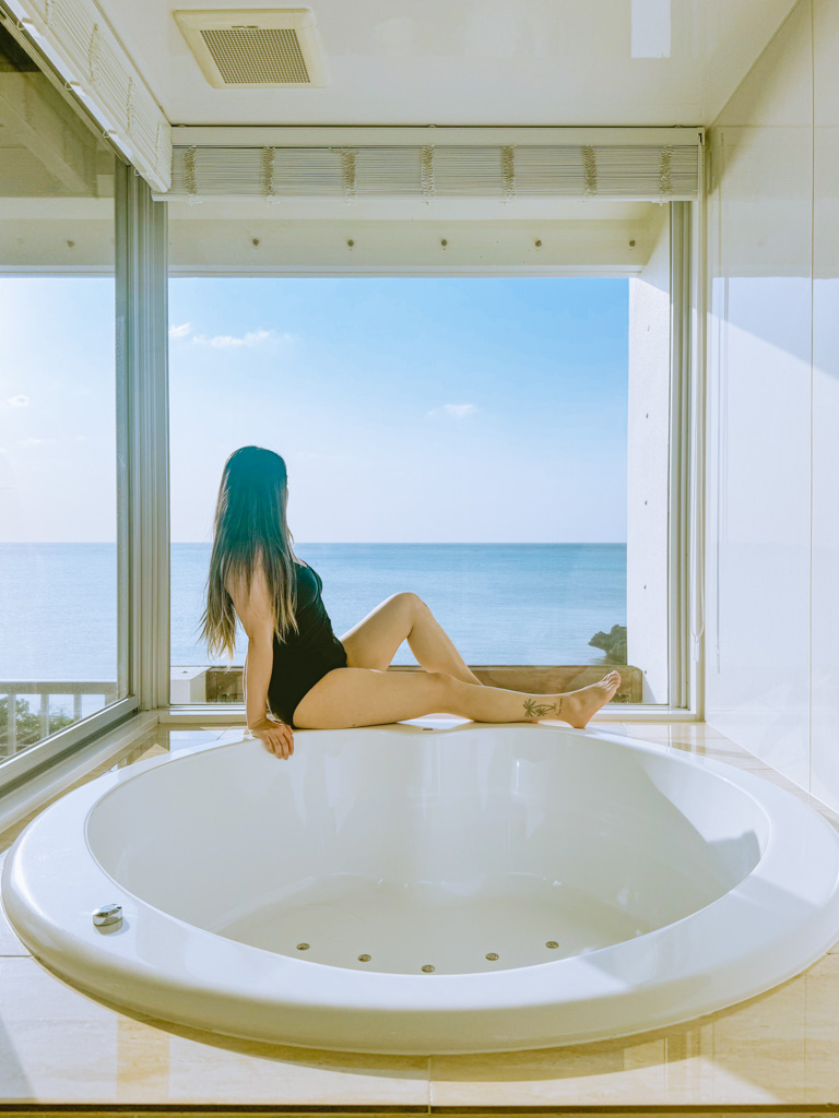 Bath jet in room at the most beautiful hotel in Ishigaki seven colors.