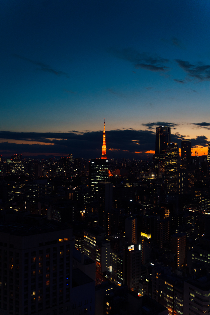 Beautiful night Tokyo Tower View at Park Hotel Tokyo.