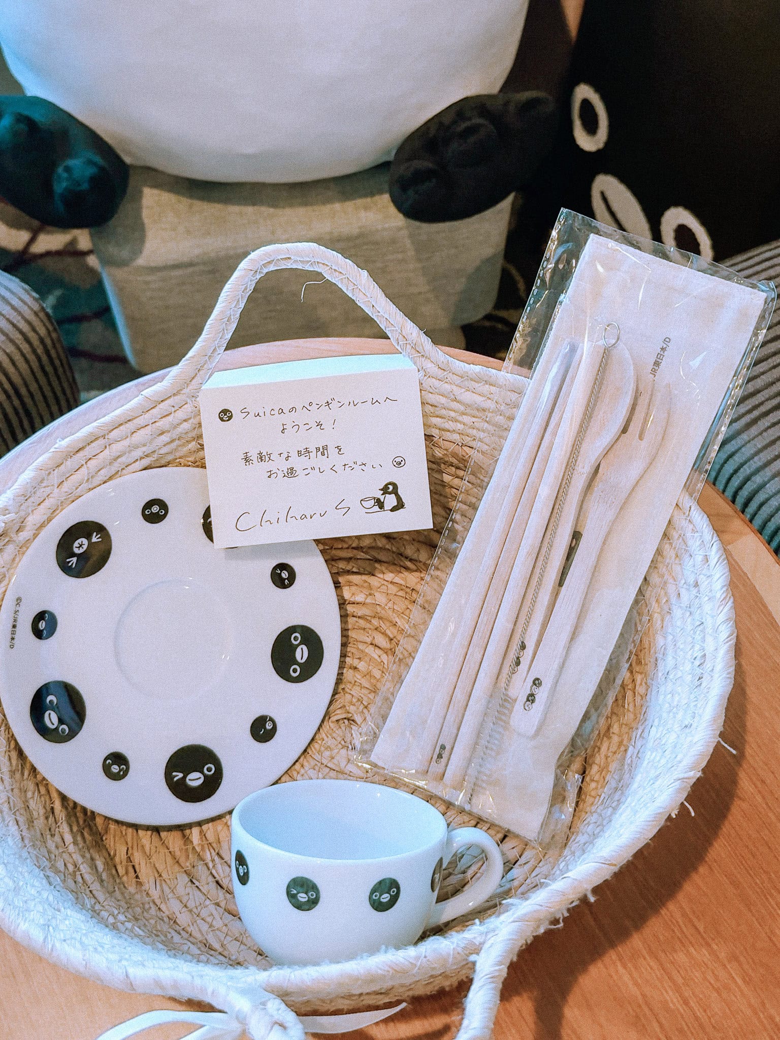 Take-home Suica penguin tea set at Suica penguin hotel room Tokyo.