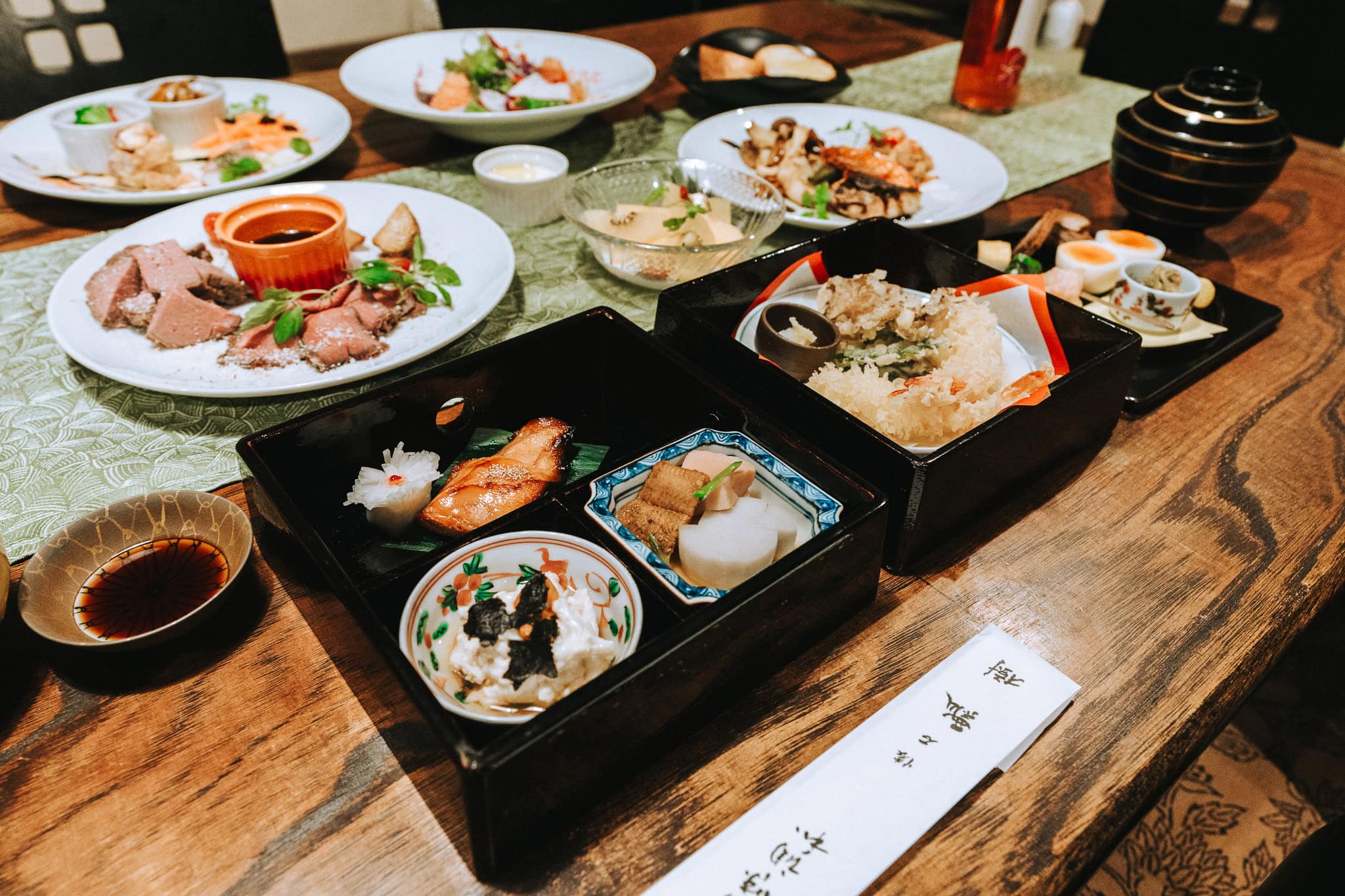 Traditional Japanese cuisine at Kyoto Machiya. 