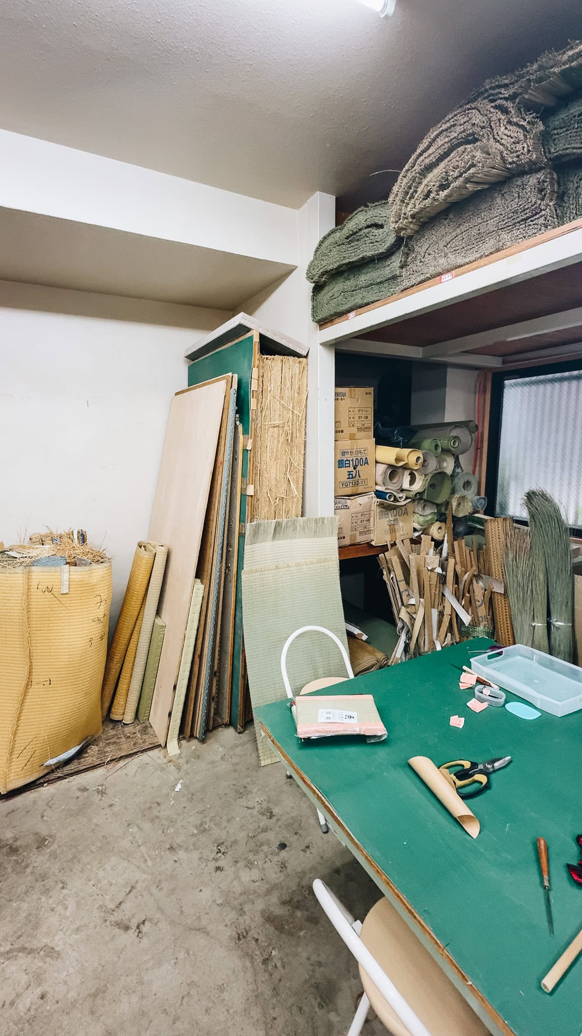 Handmaking tatami station at Yamada Tatami Shop.