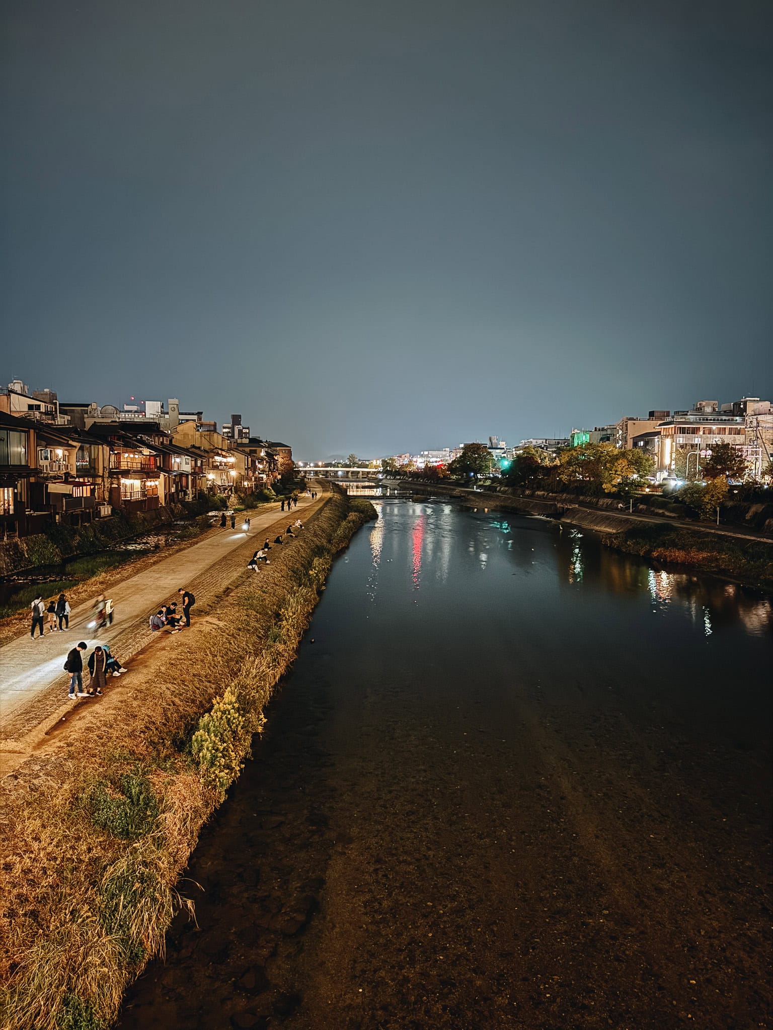 Kamo River at night, Gion District Kyoto.
