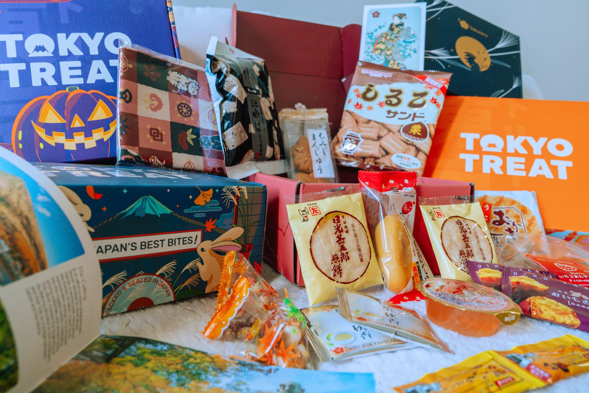 Various Japan snacks from Japan snack boxes.